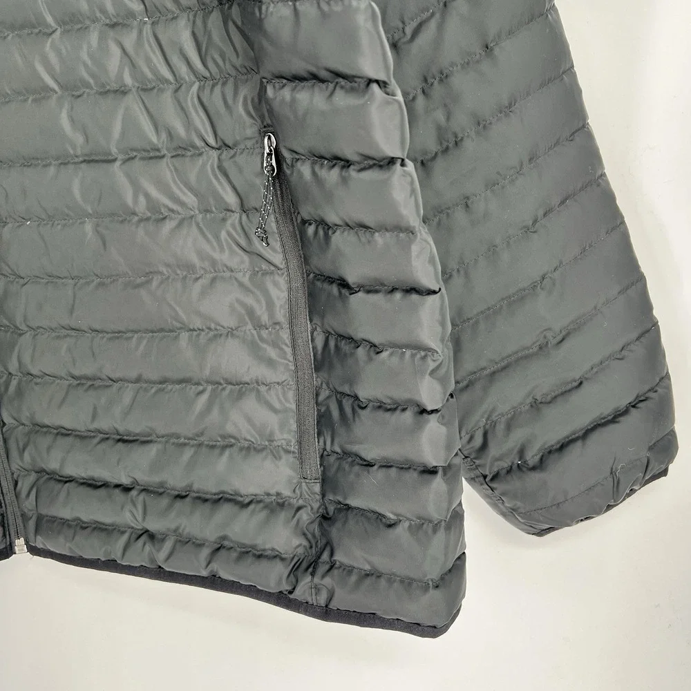 Eddie Bauer Puffer Jacket Mens 2XL Black Solid Full Zip Down Filled Quilted Logo